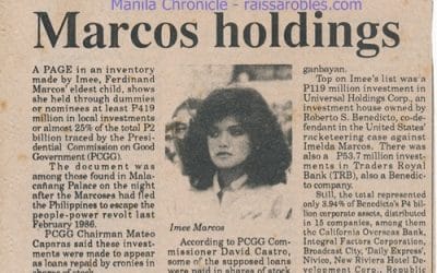 Imee Marcos knew all about the loot and tried to make singil from dad’s dummies